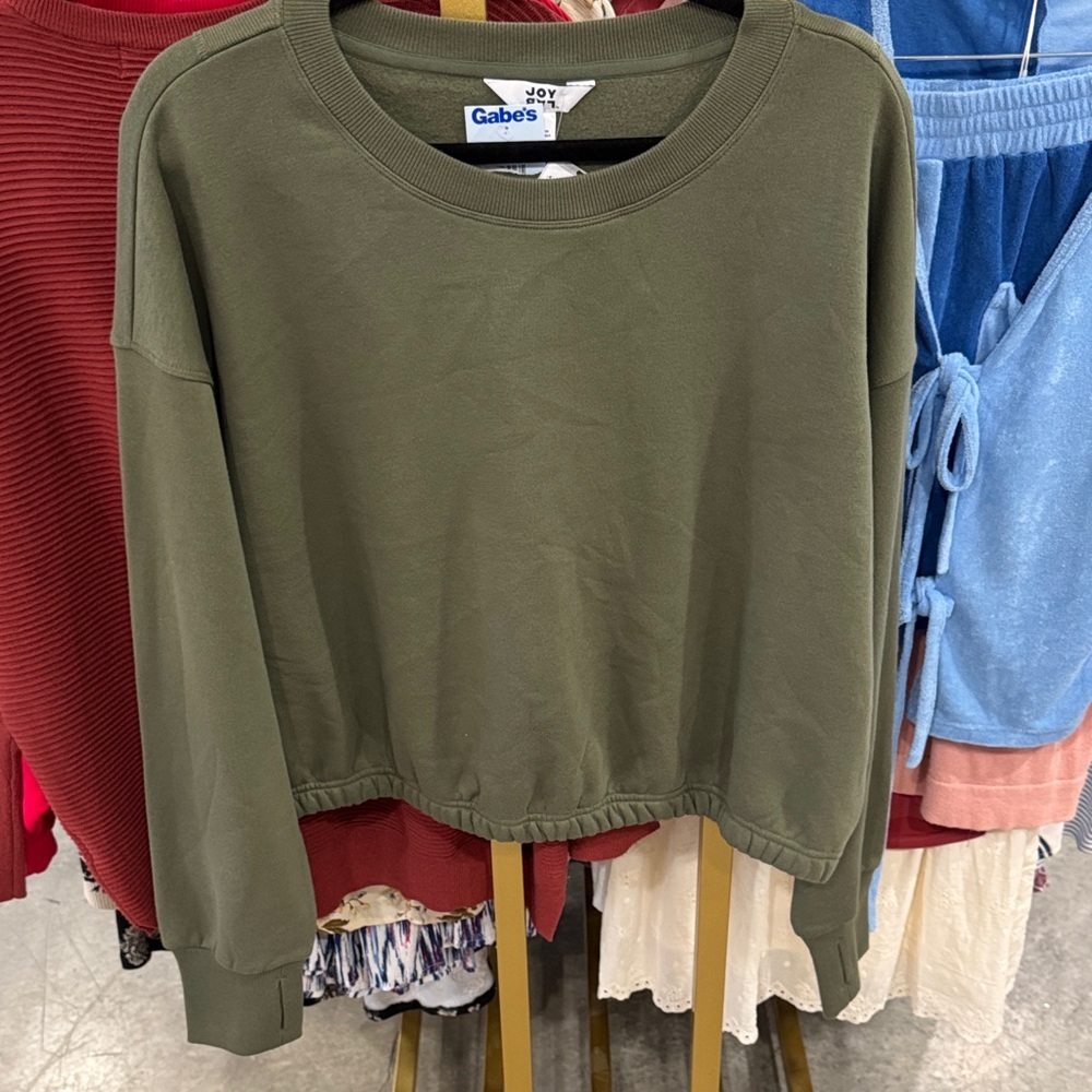 JoyLab Olive Green Cropped Crewneck Sweatshirt